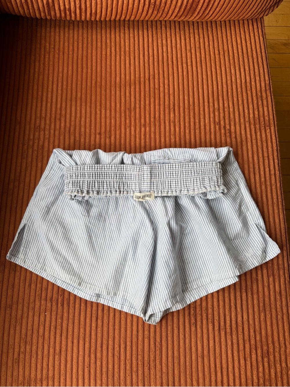 Djerf Avenue Light Blue Striped Paperbag Waist Shorts
